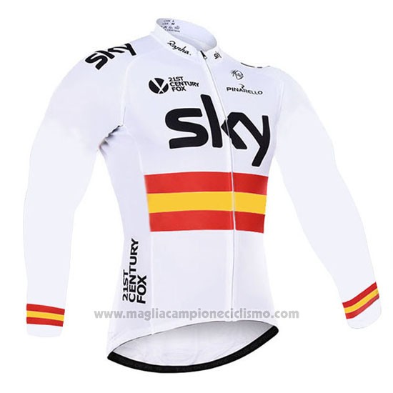 2017 Abbigliamento Ciclismo Sky Campione Spagna Bianco Manica Lunga e Salopette